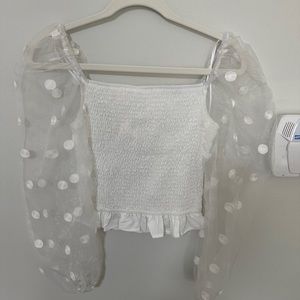 White Top with Sheer Sleeves